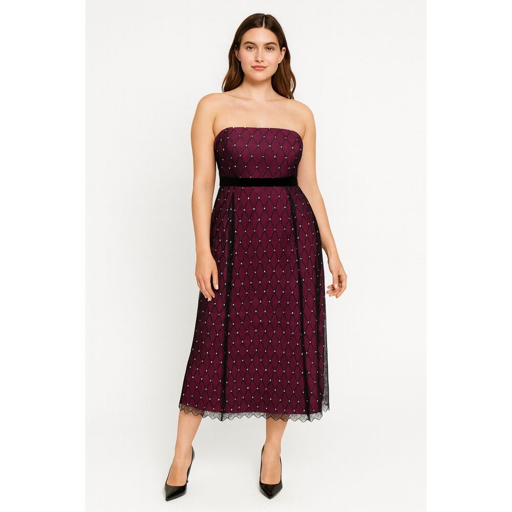 Papell Boutique Evening Dress Embellished Belt Pink Black 12